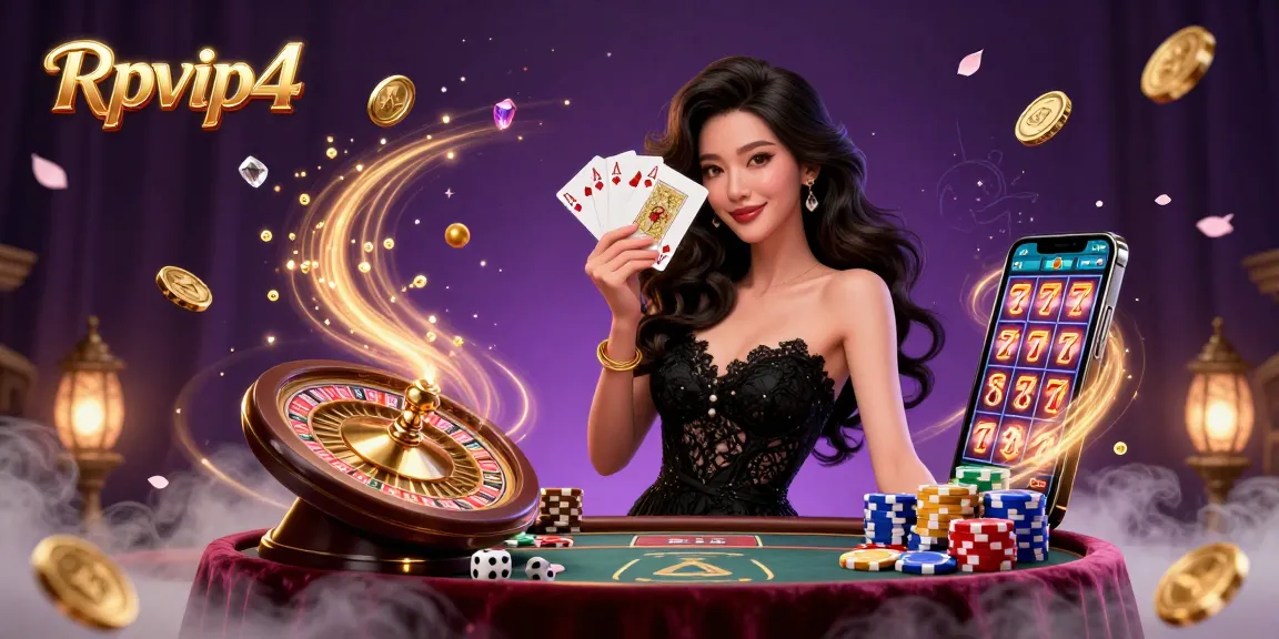 Ikuti petualangan permainan yang mendebarkan dengan Rpvip4, menampilkan wanita Asia glamor yang memperlihatkan kartu as di tengah elemen kasino yang hidup.