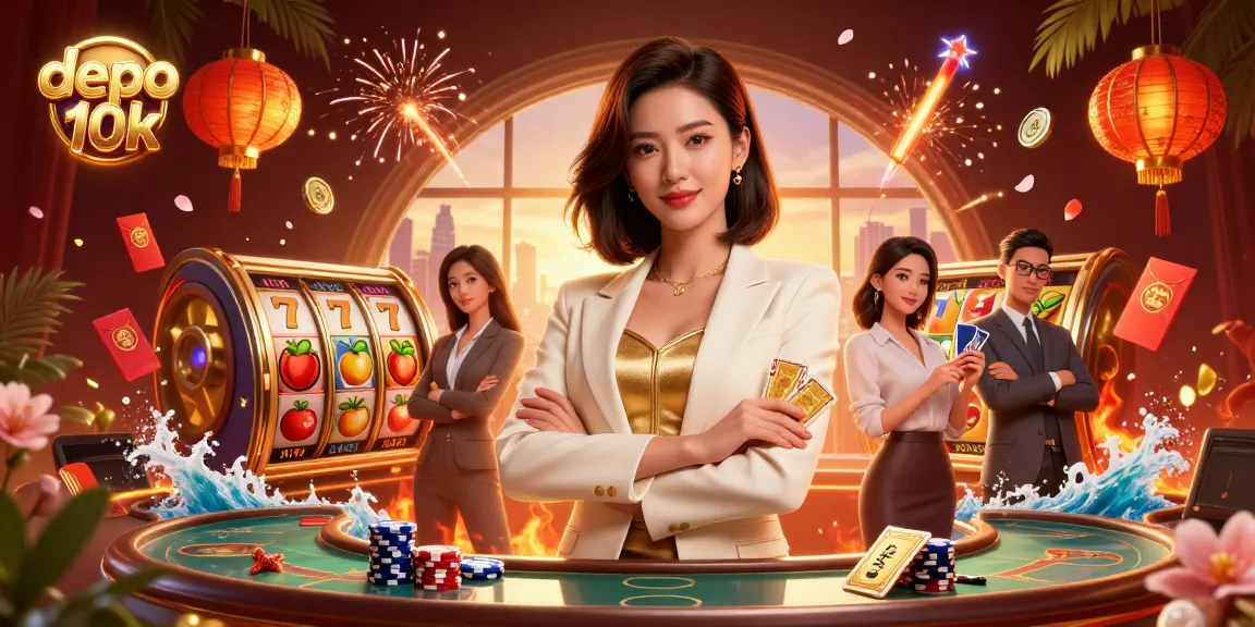 Spin jackpot chances with depo 10k - dynamic casino illustration filled with excitement.