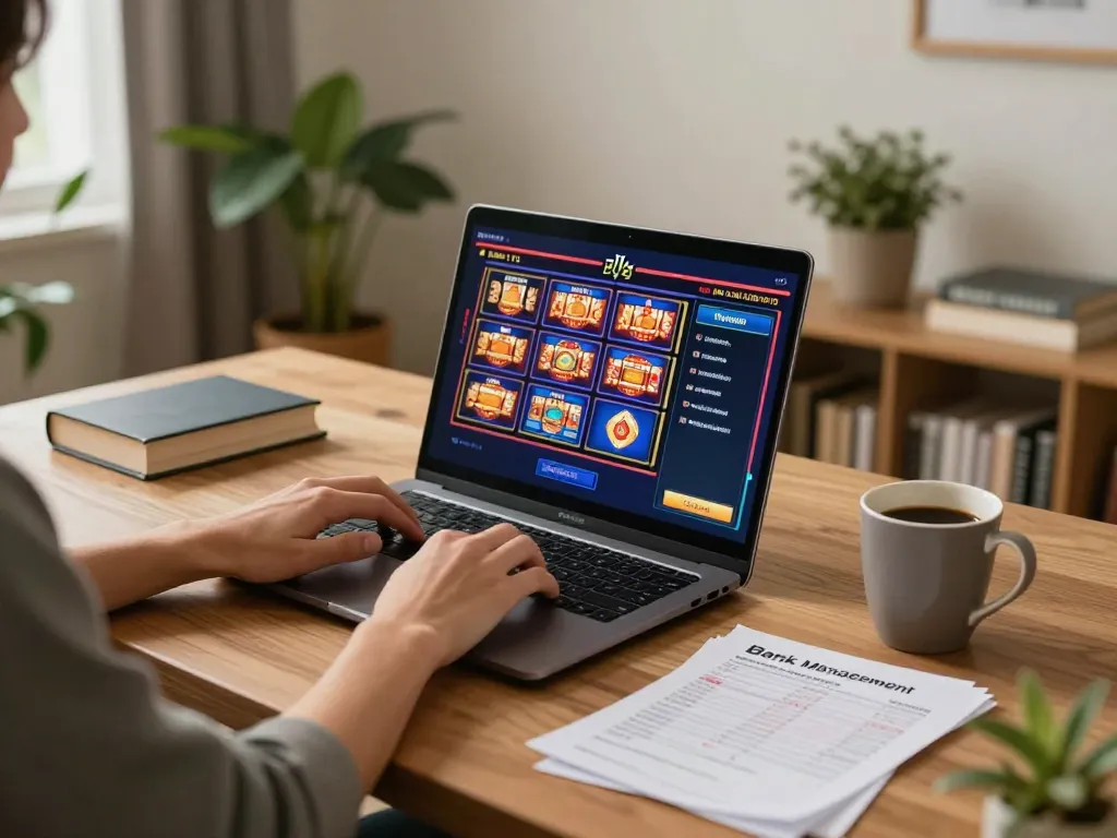 WWBOLA player enjoying online slot machines at home with relaxed ambiance and bankroll notes.