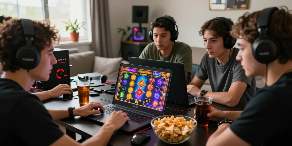 Pengalaman Login Modal138 slot online yang menggembirakan dengan teman-teman di ruang tamu.