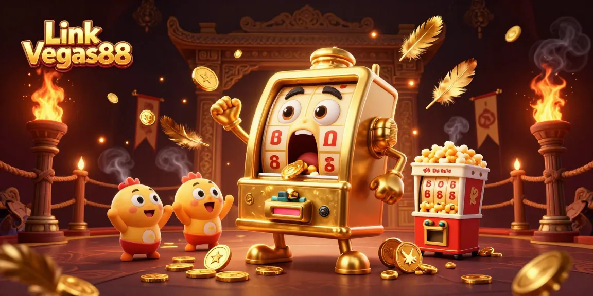 Spin to win with Link Vegas88: Golden slot machine celebrating its jackpot victory!