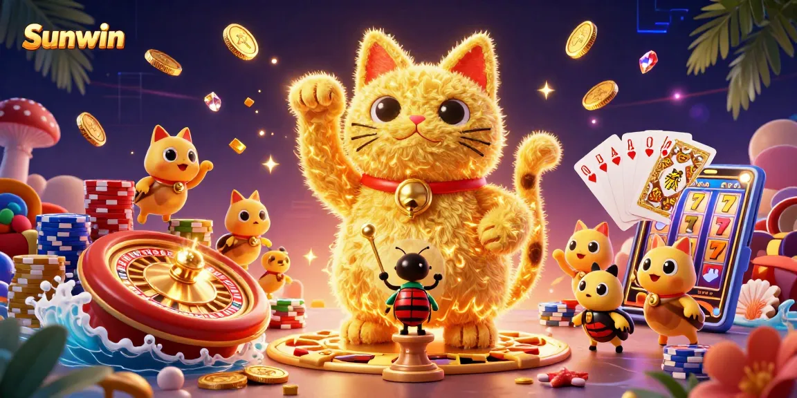 Sunwin elevates the gaming experience with animated lucky cat and vibrant casino scenes, engaging players.