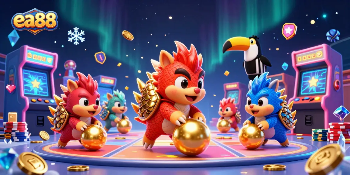 Engage in thrilling casino action with ea88 featuring rival pangolins and poker chips.