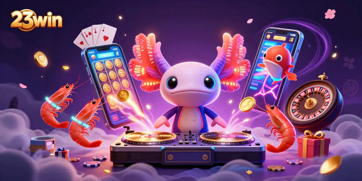Experience the thrill of 23win as axolotl DJ spins vibrant games among glowing sea creatures.