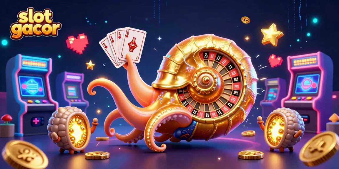Experience thrilling slot gacor gameplay with a spectacular 3D illustration showcasing dynamic casino elements and characters.