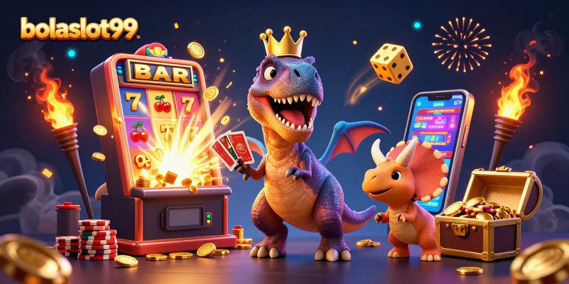 Engage with bolaslot99 in a vibrant 3D casino scene featuring dynamic characters and rich game elements.