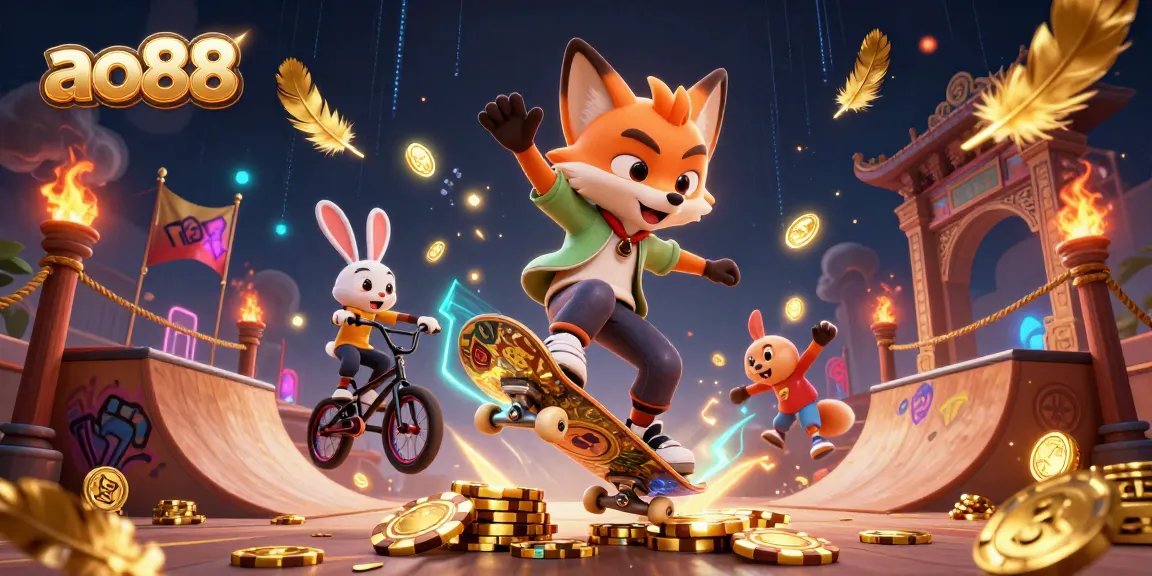 Experience thrilling gaming with ao88 featuring dynamic fox and rabbit characters in an epic casino scene.