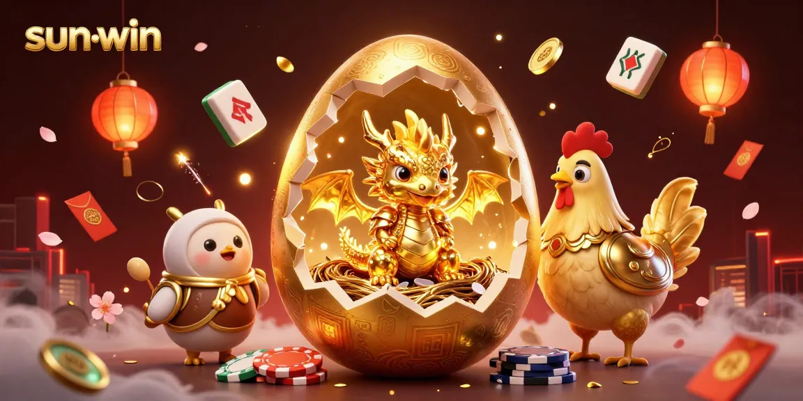 Experience the excitement of sun-win with a golden dragon emerging from a nest of poker chips in this vivid illustration.