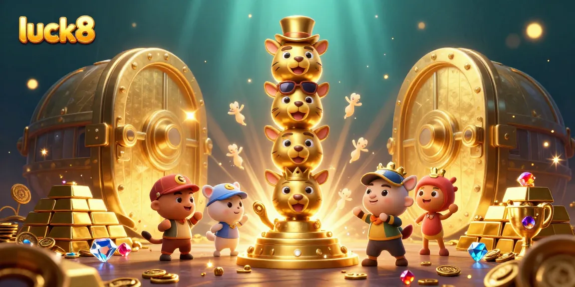 Experience luck8 action in a vibrant 3D illustration of a lively casino scene.