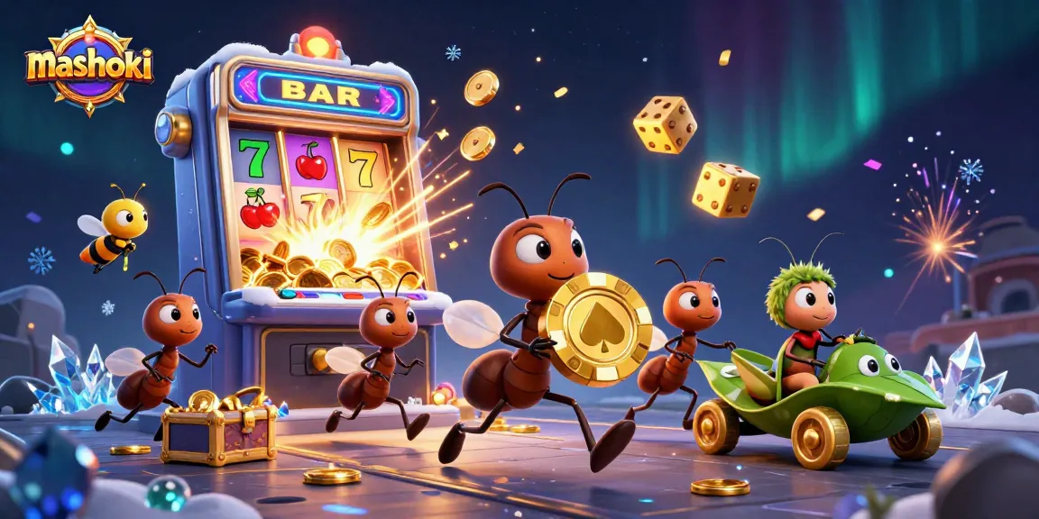 Experience mashoki with ants heist, poker chip, jackpot bursts, and casino energy.
