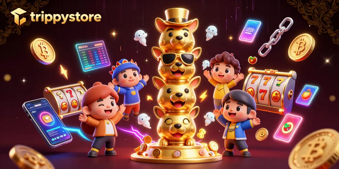 Experience thrilling gameplay with trippysstore, featuring vibrant slot elements and crypto coins.