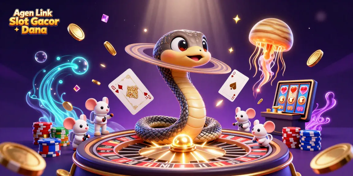 Agen Link Slot Gacor Dana menampilkan tempat perjudian seru dengan hewan luar angkasa dan elemen slot yang gemerlap.