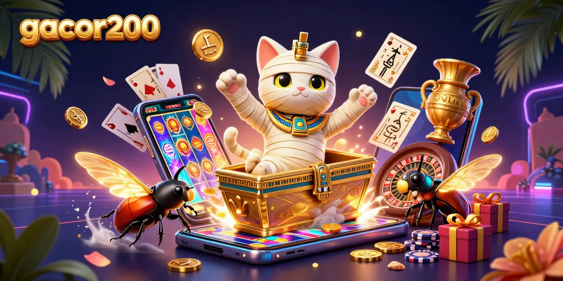 Mengamankan kemenangan di gacor200 dengan kucing mummy 3D dan slot permainan yang berputar.