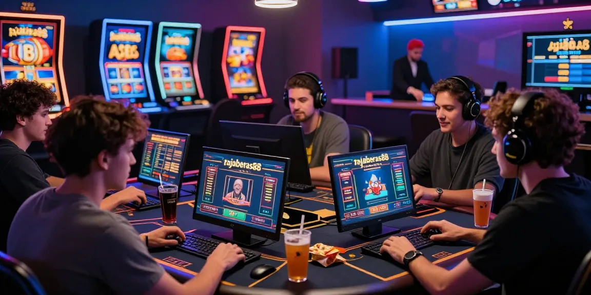 Online gaming enthusiasts engaging with rajaberas88 interface in a vibrant digital casino atmosphere.