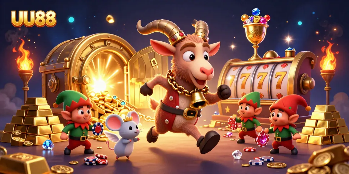 Experience thrilling action with UU88 as the Krampus goat oversees a holiday-horror casino scene.