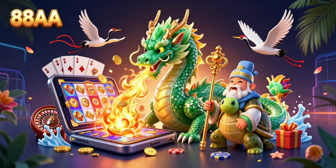 Engage with 88AA's vibrant 3D gambling universe featuring lucky symbols and dynamic characters.