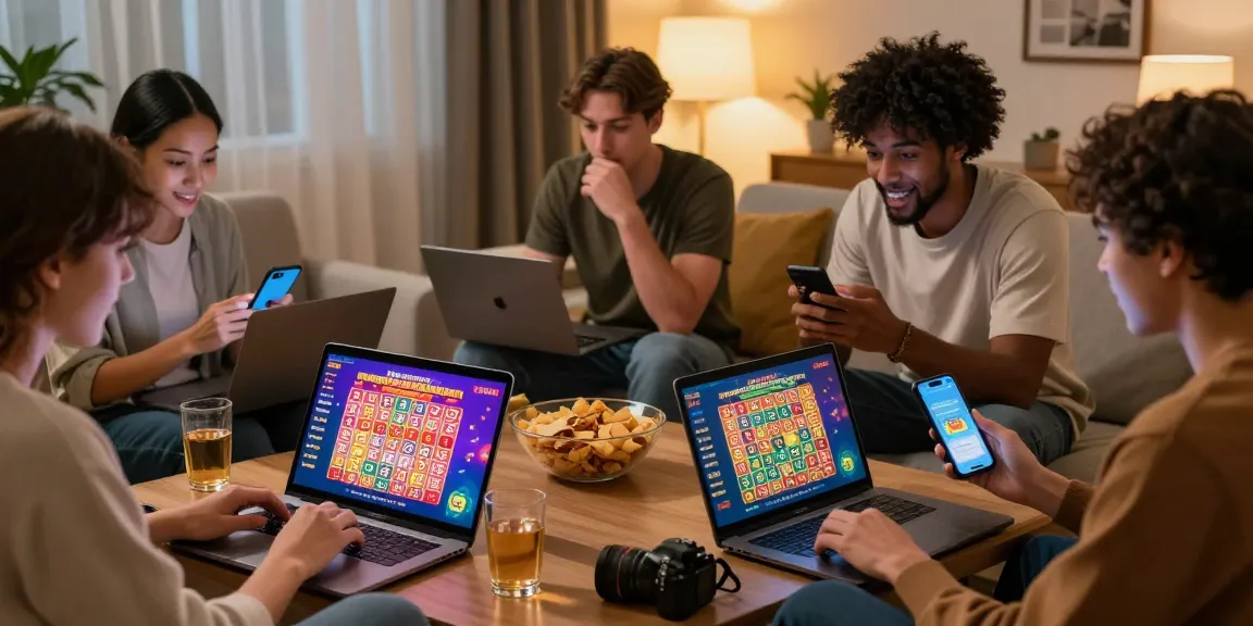 Excited players engaging with tempototo daftar in a vibrant online lottery setting, enjoying a cozy game night.