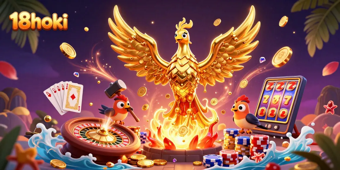 Experience the thrill of 18hoki with a dynamic scene of winning moments in online gaming.