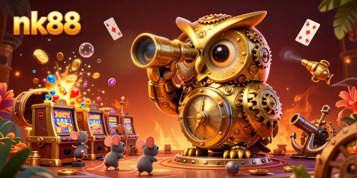 Experience the thrill of nk88 with our vibrant 3D casino scene featuring dynamic games and treasures.