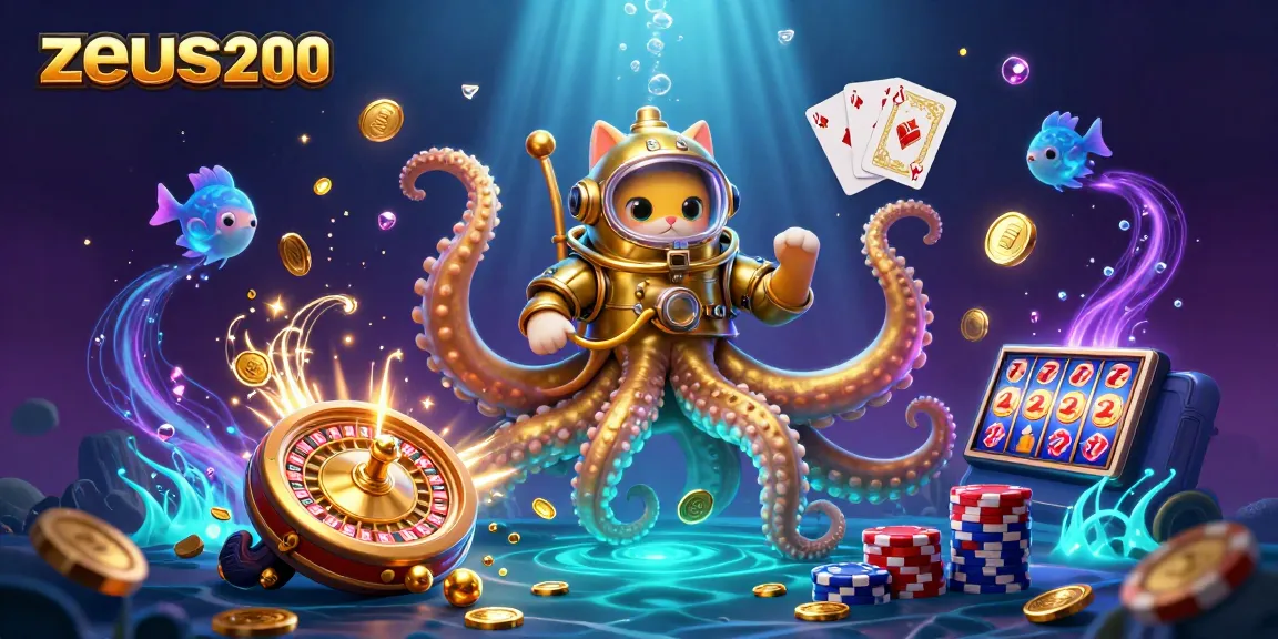 Menangkan permainan di zeus200 dengan ilustrasi kasino yang kaya, termasuk monster laut dan koin emas.
