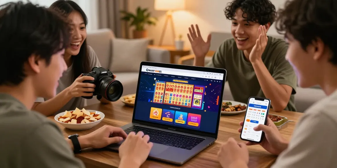 Pengguna RAJATOGEL yang antusias berdiskusi strategi togel online di ruang tamu yang nyaman.