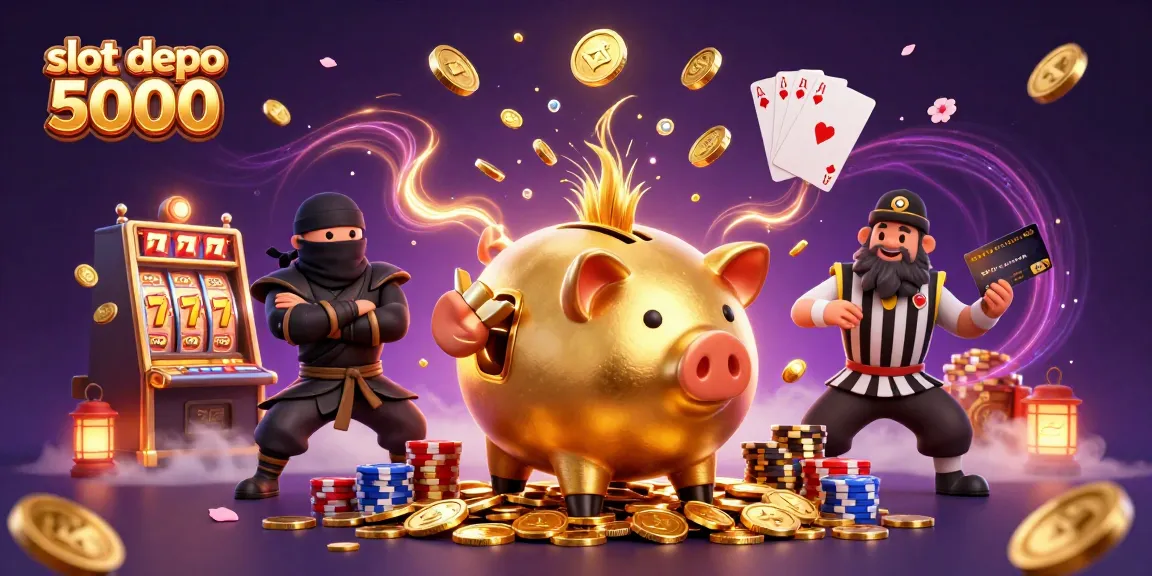 Experience epic wins at slot depo 5000 with vibrant golden coins and festive gaming characters.
