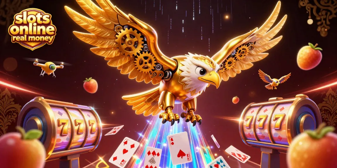 Experience slots online real money with a dazzling cascade of a cybernetic eagle and dynamic slot elements.