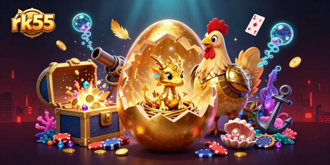 Experience thrilling gameplay with rk55's golden egg revealing a golden dragon amidst vibrant casino elements.