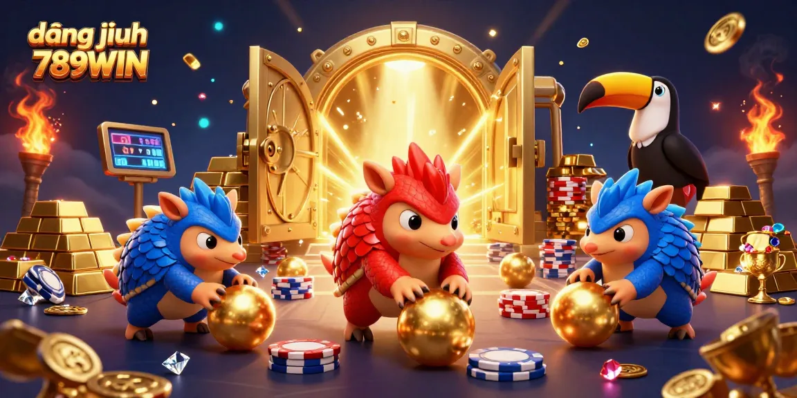 Engage in the excitement of đăng nhập 789WIN as rival pangolins navigate through dazzling poker chips and treasure.