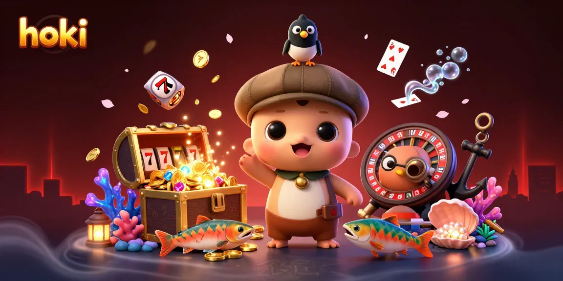 Engage with hoki-themed playful characters amidst dynamic casino elements and underwater treasures.