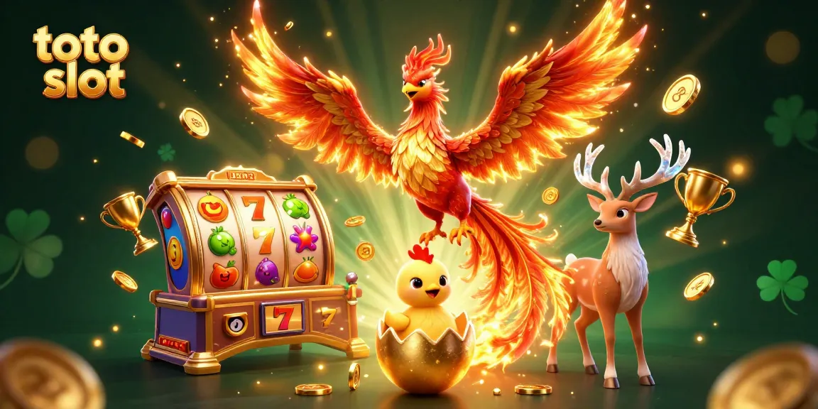 Slot toto slot menampilkan phoenix berapi dengan simbol buah berkilau dan rekan di dekatnya.