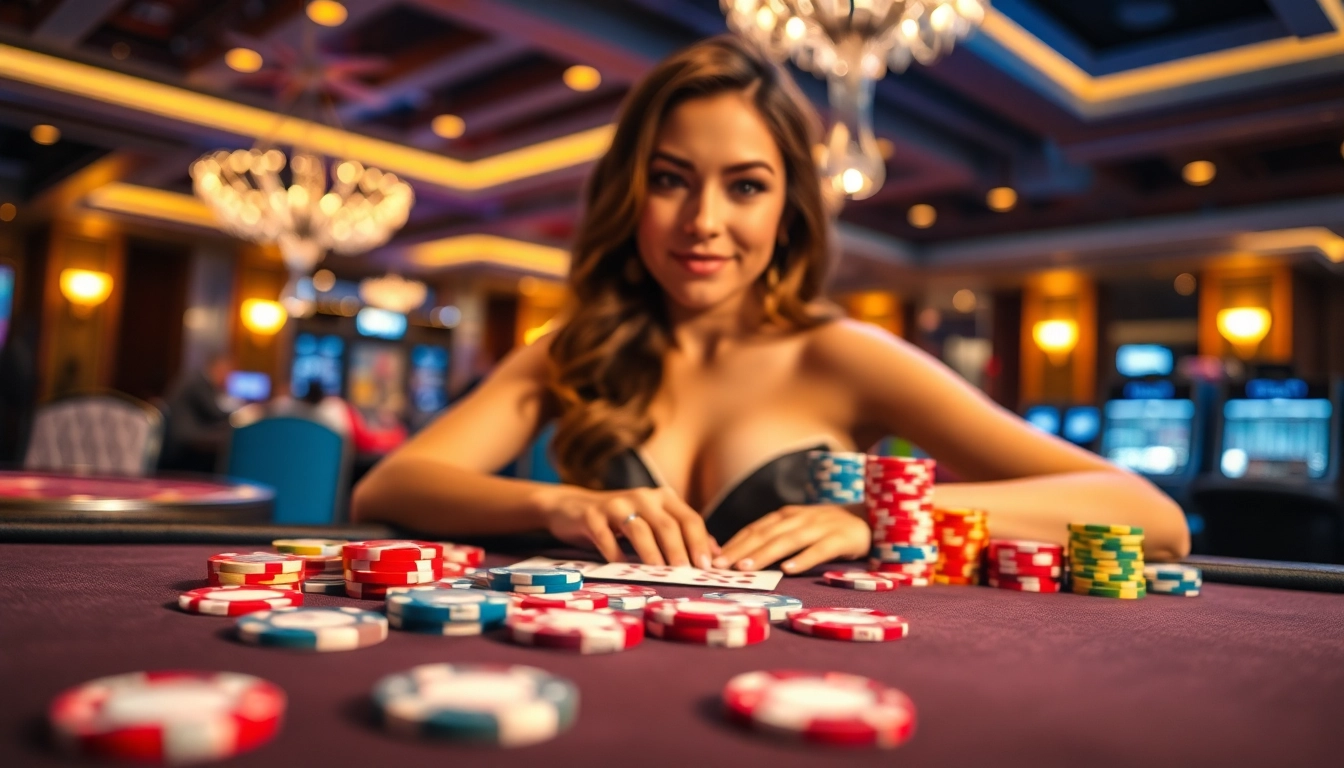 Kutu4d sedang dimainkan di meja poker dengan chip berwarna-warni dan kartu bersinar.